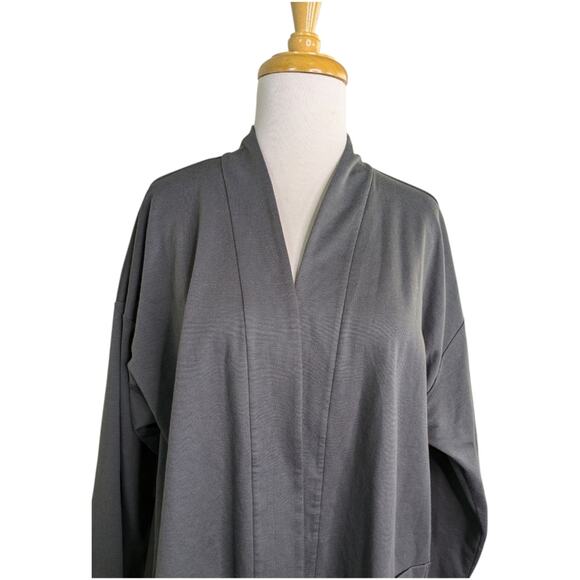 Eileen Fisher Organic Cotton Jersey High Collar Jacket Large Gray Neutral - Picture 3 of 11